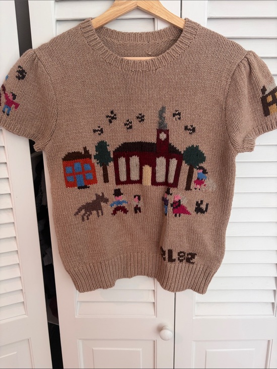 Ralph Lauren Sweaters - Ralph Lauren Embroidered Village Scene Knit Sweater - Beige, Burgundy